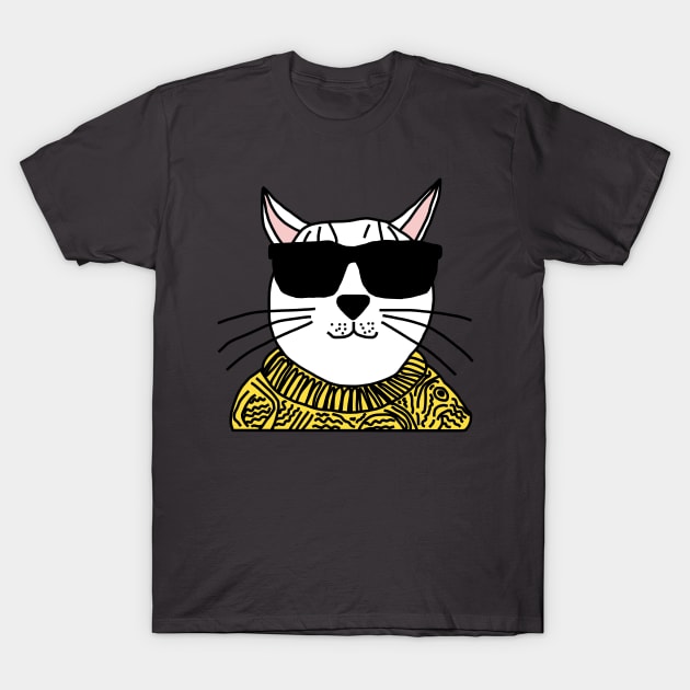 Kitty Cat wears Sunglasses T-Shirt by ellenhenryart